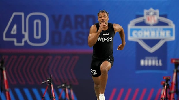 Washington wide receiver Rome Odunze (WO22) during the 2024 NFL Combine at Lucas Oil Stadium.
